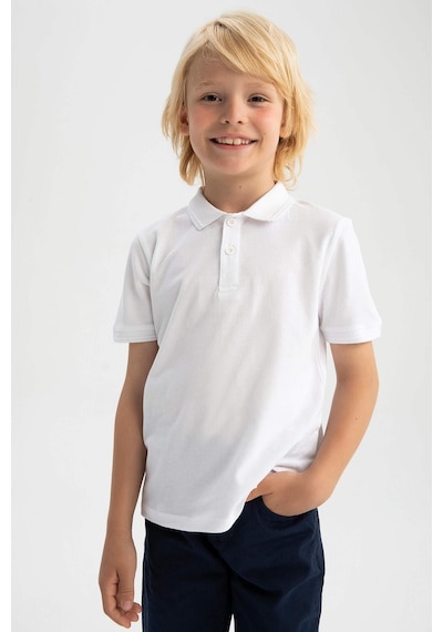 Defacto K1689a6 Ss Erkek Çocuk Pike Kısa Kollu Polo Tişört K1689A6-R1098 Beyaz
