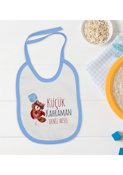 BK Kids Kişiye Özel Mavi Bebek Mama Önlüğü - Model 75 Mavi