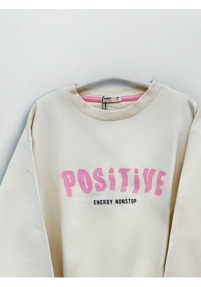 Kız Çocuk Positive Baskılı Sweatshirt-14230 KREM