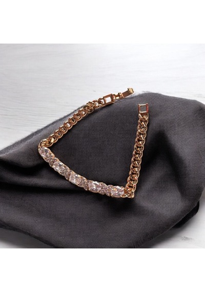 Kırmızı Sanat Evi Oval Ve Çiçek Taşlı Gold Zincirli Klipsli Çelik Bileklik