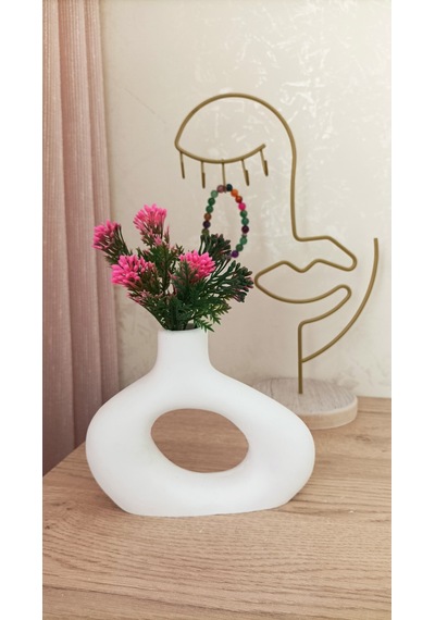 Mini Beton Saksı - Yapay Çiçekli - Pembe