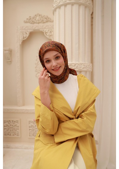 Silk Home Organik Eşarp 79015-16 Asker Yeşili, Turuncu, Yağ Yeşili, Asit