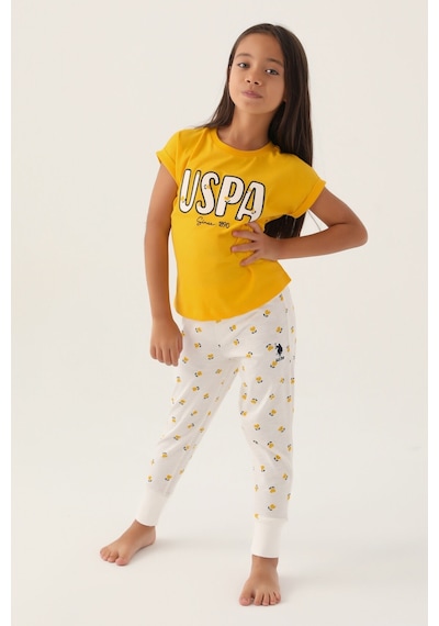 U.s. Polo Assn Lisanslı Text Printed Sarı Kız Çocuk Pijama Takımı 5274-43373 Sarı