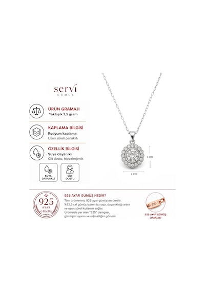 Servi 925 Ayar Gümüş Tektaşlı Çiçek Kolye-468