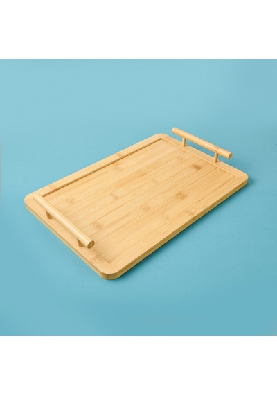 Aroww Kulplu Bambu Tepsi - Krem - 27x40 Cm Çok Renkli