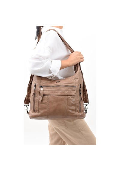 571 Collections Suni Deri Yumuşak Dokumalı Sırt Omuz Çantası Vizon Model: 571-11-13b - Vizon