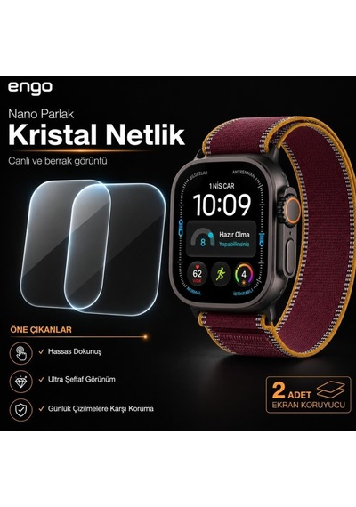 Apple Watch Ultra 4 49mm İle Uyumlu Ekran Koruyucu A3579 Nano Parlak 9h Esnek Cam Çizilmeye Dayanıklı Çok Renkli