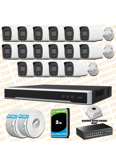Provzen Hikvision 16 Kameralı 4mp Ip Hibrit Colorvu Güvenlik Kamerası Mikrofonlu Olay Anında Bildirim