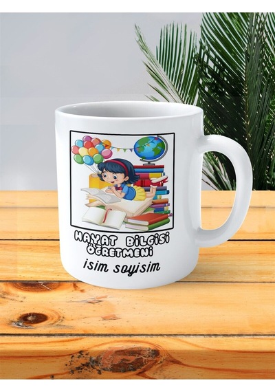 Hayat Bilgisi Öğretmeni Baskılı Kupa Bardak İsimli Kişiye Özel Minik Kız Çok Renkli
