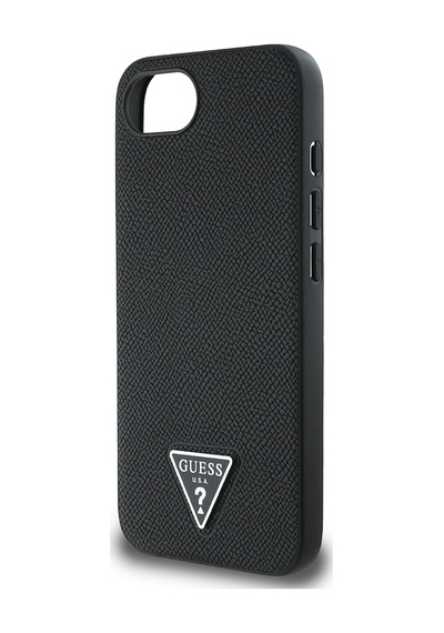 Apple iPhone 16e Uyumlu Kılıf Guess Lisanslı M-safe Şarj Özellikli Grained Triangle Kapak Siyah