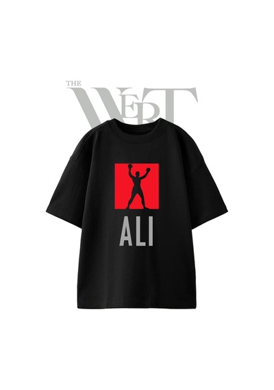 Thewert Ali Boxer Tasarım Baskılı Ünisex Siyah Oversize T-shirt