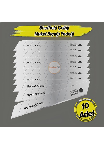 İthal 10 Adet 8 Dilim Maket Bıçağı Yedeği Ucu 0.50 Mm Kalınlık X 18 Mm Genişlik Bıçak Ucu Jilet