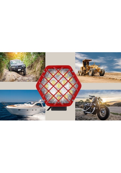 48w Altıgen Kafesli Kırımızı 16 LED OffRoad Tekne Çalışma Lambası