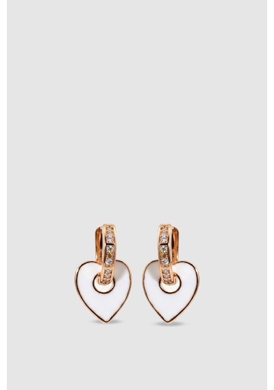 Beyaz Mine İşlemeli Taşlı Kalp Rose Gold Bijuteri Küpe
