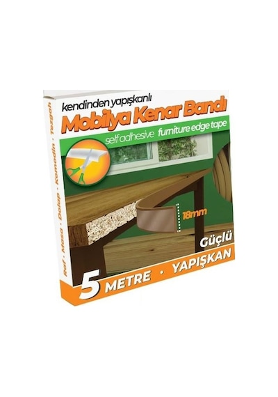 Kendinden Yapışkanlı Masa,raf,dolap,tezgah,mobilya Kenar Bandı 18mmx5 Metre-açık Kahve