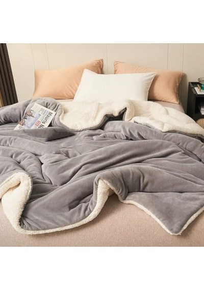Mulberry Sherpa Polar Battaniye Çift Taraflı Çift Kişilik 220x240 Cm Açık Gri Polyester 36 Derece Üstü
