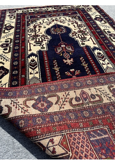 El Dokuma Seccade 120x210 Lacivert %100 Yün Büyük Namazlık Lacivert