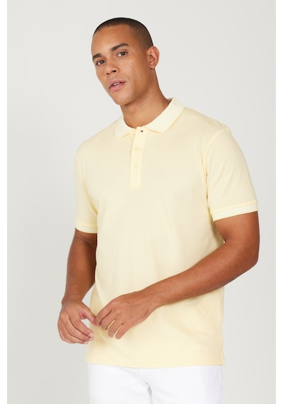 Ac&Co / Altınyıldız Classics 4A4820200047Sbzs Düğmeli Polo Yaka Cepsiz Slim Fit Erkek Tişört Sarı - Beyaz