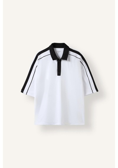 Defacto Loose Fit Polo Yaka Şerit Detaylı Kısa Kollu Tişört H4427ax26auwt34 Beyaz-wt34