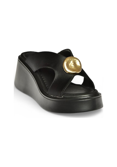 Fox Shoes Y973965404 Siyah Kumaş Dolgu Tabanlı Kadın Terlik Siyah