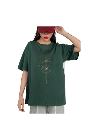 Kozia Outdoors Malkoçbey Terazi Baskılı Oversize Unisex Basic T-sihirt Yeşil