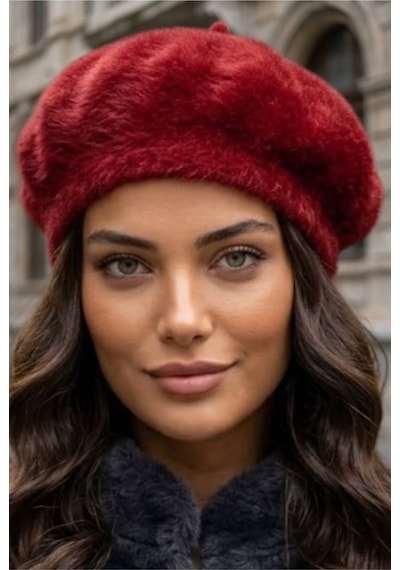 Tezzgelsin Kadın Peluş Kışlık Fransız Ressam Bere Kırmızı