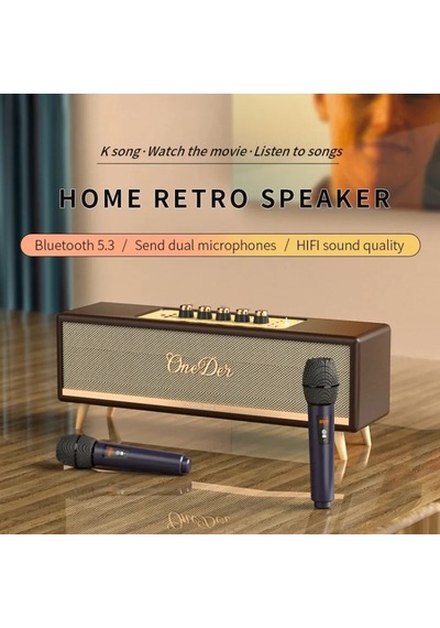 Oneder D8 Wireless Retro Dual Microphone Bluetooth Speaker Kahverengi