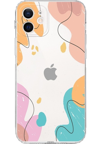 Apple Uyumlu iPhone 12 Mini Kamera Korumalı Kapak Karışık Renkler Tasarımlı Şeffaf Kılıf Şeffaf