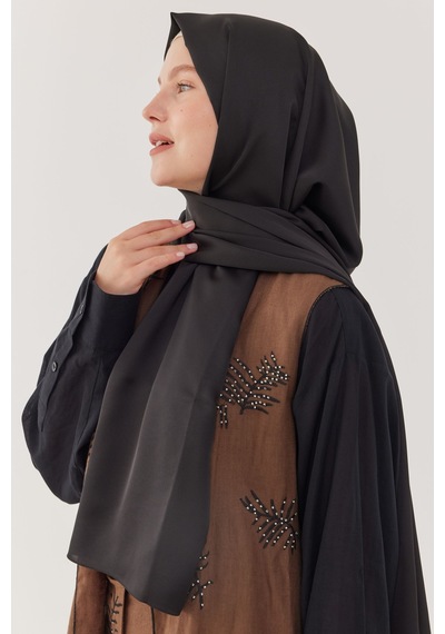 Mirsoy Scarf Kum Saten Şal - Siyah Siyah