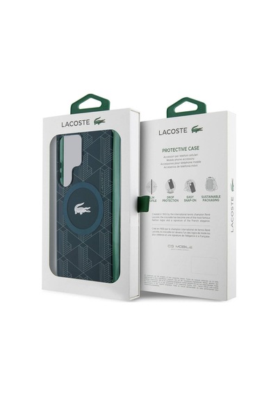 Galaxy S24 Ultra Uyumlu Kılıf Lacoste Lisanslı Magsafe Özellikli Timsah Logolu Blend Monogram Siyah