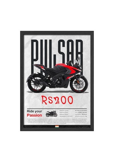 Bajaj Pulsar Rs 200 Siyah Ahşap Çerçeveli Poster, Dekoratif Motosiklet Duvar Tablosu