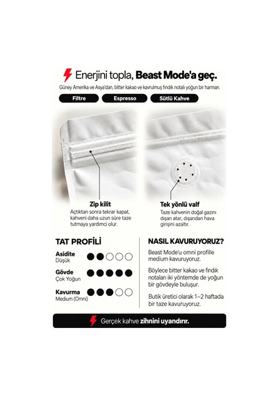 Beast Mode Yoğun Espresso Harmanı 200 Gr Medium-kavrum Güçlü Krema French Press