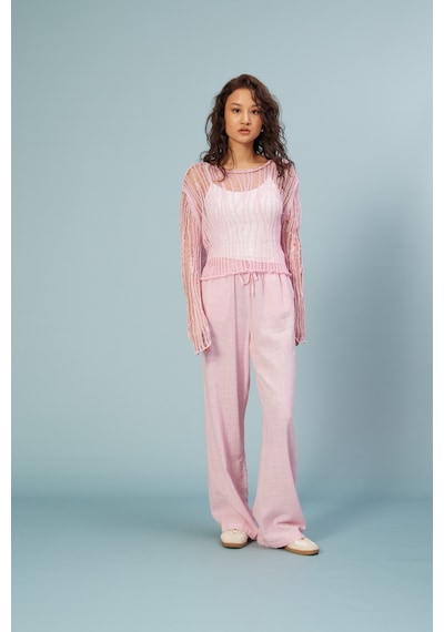 Nisan Ajurlu Triko Bluz Pembe