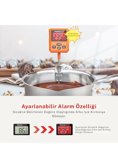 Thermopro Tp511 Uzun Problu Programlanabilir Alarmlı Geniş Ekranlı Pişirme Termometresi