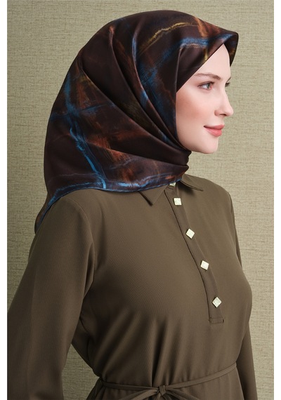 Armine Sura İpek Eşarp 2026-2027 - Sonbahar Kış-asm9602 Kahve-indigo