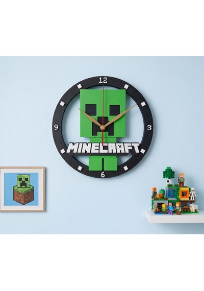 Minecraft Creeper Tasarımlı Çocuk Odası Duvar Saati 21x21 Cm - Dekoratif Sessiz Quartz Akar Akar Mekanizmalı Saat