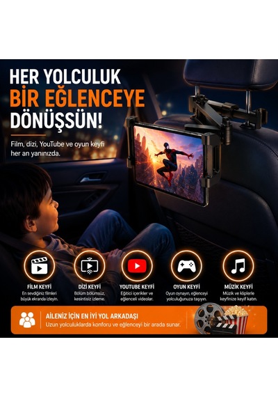 Polham Universal Araç Arka Koltuk Telefon Ve Tablet Tutucu 360 Dönebilen Telefon Standı Katlanabilir Siyah