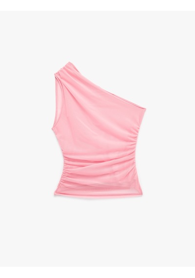 Koton Slim Fit Drapeli Tül Tek Omuz Bluz Pembe 6sak70052ek Gül