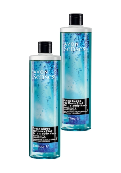 Avon Senses Ocean Surge Nane ve Deniz Kokulu Saç ve Vücut için Erkek Duş Jeli 2 x 500 ML
