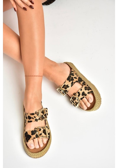 Fox Shoes U596030202 Leopar Süet Kadın Terlik Leopar-süet Leopar