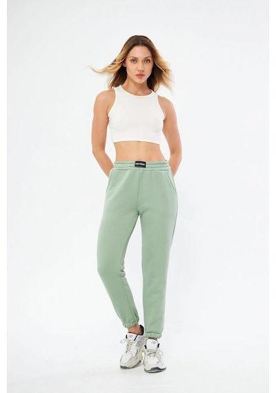 Lesa Wear Yüksel Bel Jogger Şardonlu Eşofman Altı Paçası Lastikli Çağla