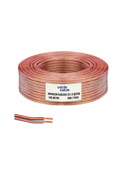 Kablo Kablo 2x1.5 Hoparlör Kablosu Şeffaf Kordon 100mt Poke Pk-1176