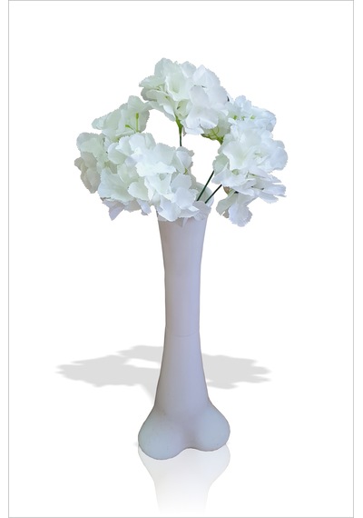 Uzun 60 Cm Beyaz Konik Vazo Ve Ortanca 50 Cm Kaliteli Yapay Çiçek