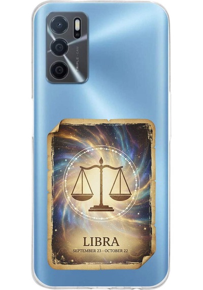 Oppo A16 İle Uyumlu Burç Kartları Terazi Tasarımlı Şeffaf Silikon Kılıf Şeffaf