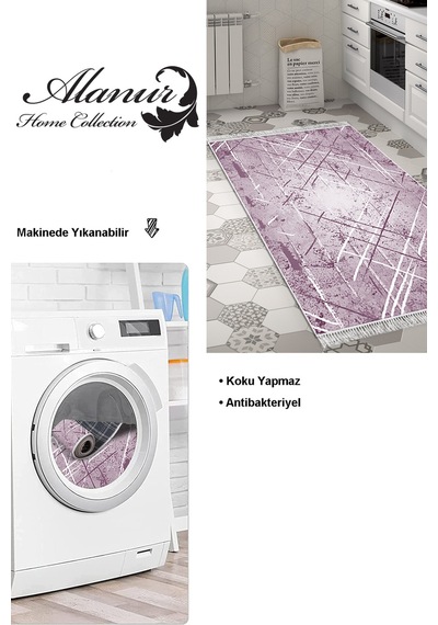 Dekoreko Kaymaz Taban Djt Mutfak Halısı Star Pamuk Saçaklı Modern M5003 Mor