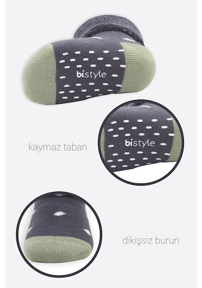Puanlı Kaymaz Havlu Soket Çorap 2'li Antrasit Renkli Çok Renkli
