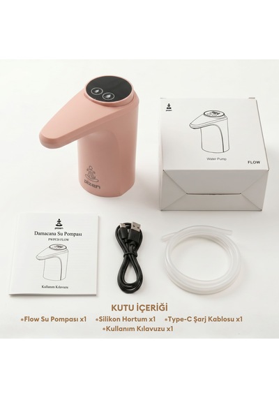 Pizen Flow Usb Şarjlı Otomatik Damacana Su Pompası Tds Ölçer 250ml 500ml 1l 2l Ölçü Özellikli Pembe