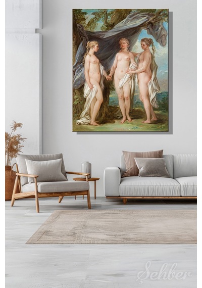 Charles-andré Van Loo'nun The Three Graces Adlı Eseri Dikey Kanvas Tablo 4320 Çok Renkli