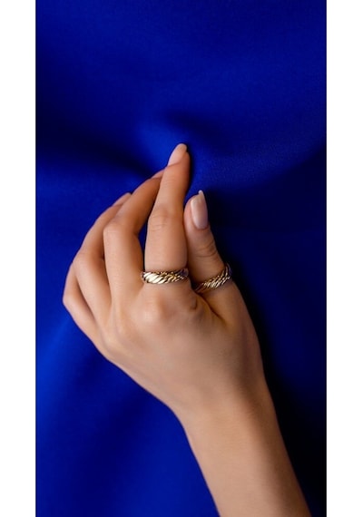 Diamond Line - Gülaylar - Sarı Altın 14 Ayar Trend Taşsız Yüzük (537275808)