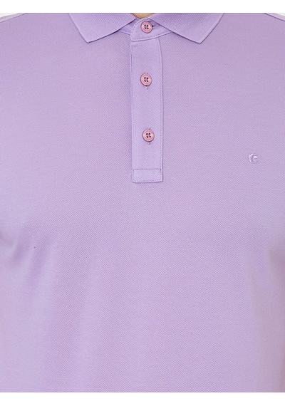 Lila Polo Yaka Slim Fit Basic Merserize T-shirt Pembe
